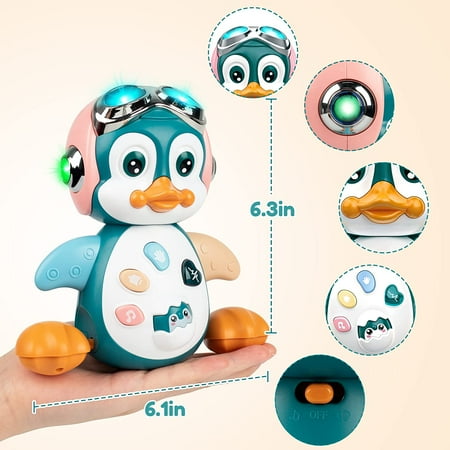 Vanmor Baby Musical Crawling Toys Penguin, Baby Toys 6 to 12 Months Infant Learning Moving Walking Dancing Toy with Music & Lights for 1 Year Old Toddler Boy Girl Birthday Gifts