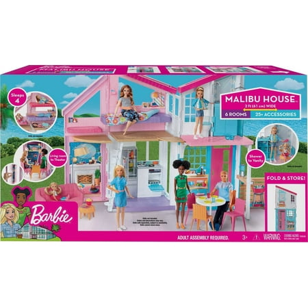 Barbie Malibu House Dollhouse Playset with 25+ Furniture and Accessories (6 Rooms), Multicolor