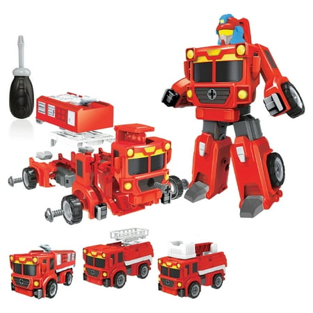 USA Toyz Red Bots Firetruck Vehicle Playset Trucks Toys for Kids Ages 3+ (19 Pieces)