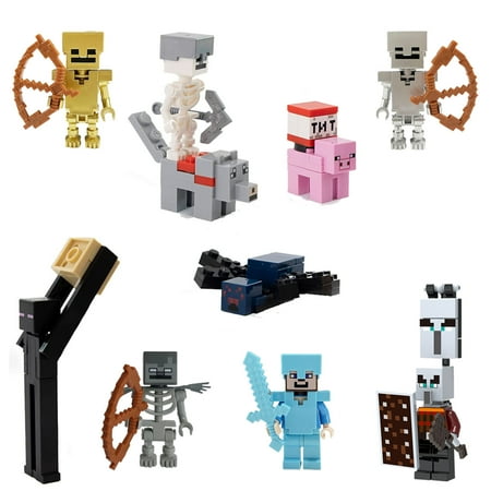 43 Pcs Mine-craft Minifigures Building Blocks Toys Set, Game Pixelated Miner Character Action Figures Building Kits Collection Display Toy for Boys Kids Fans