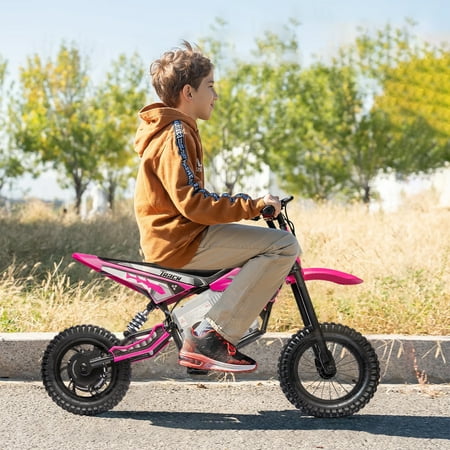 Track 7 36V Electric Dirt Bike, 350W Ride on Motorcycle with Twist Grip Throttle, Hand-Operated Dual Brakes, for Age 8-12, Pink