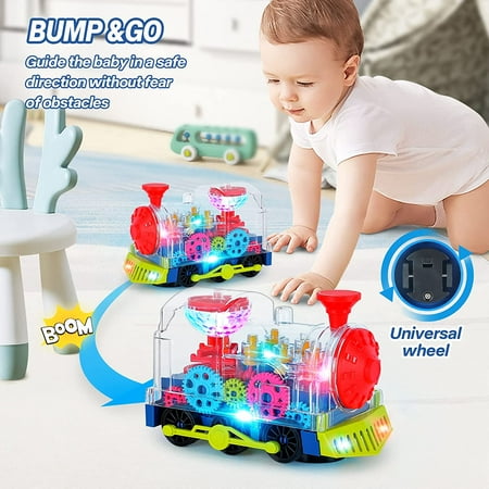 Ludolm Baby Toys, Tummy Time Toys for Kids with Electronic Light & Sound Music Electric Gear Train Toys for Toddlers Early Educational Crawling Toys for Boys Girls Infant Birthday