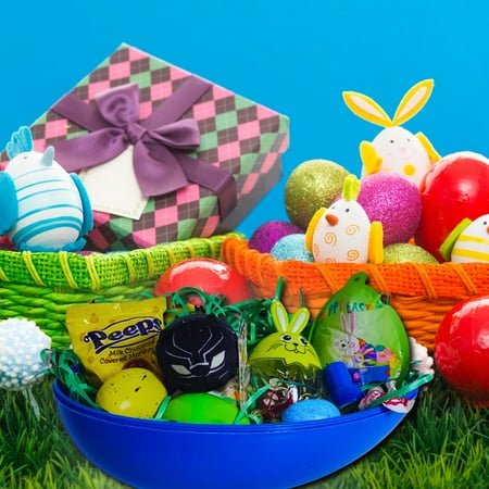 Happy Easter Basket Pre-Filled Surprise Jumbo Egg w/ Black Panther Superhero Plush Toy Kids Boys Balloon Eggs Peeps Candies & Reusable Plastic Egg-Shaped Container Spring Party Favors (Contents Vary)