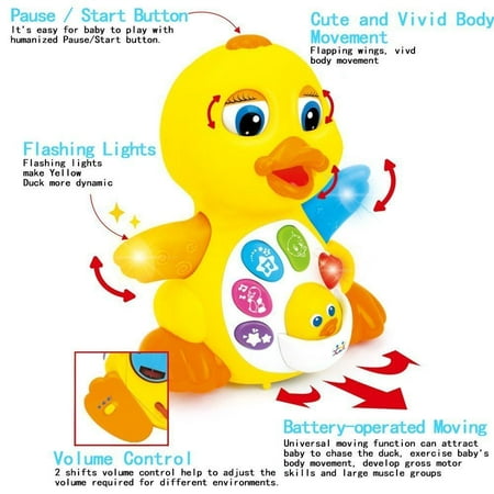 Woby Musical Flapping Yellow Duck Action Educational Learning and Walking Toy for 1 Year Old Baby Toddler Girl Boy