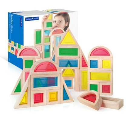 Guidecraft Rainbow Blocks Set - 30 Pcs. Kids Learning & Educational Toys, Stacking Blocks, Multi-colored Block Play Set for Toddlers