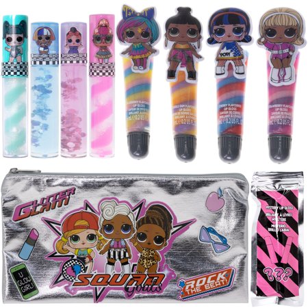 Townley Girl L.O.L. Surprise! Makeup Set with 8 Flavored Lip Glosses for Girls and a L.O.L. Surprise! Accessory Bag, Ages 5+