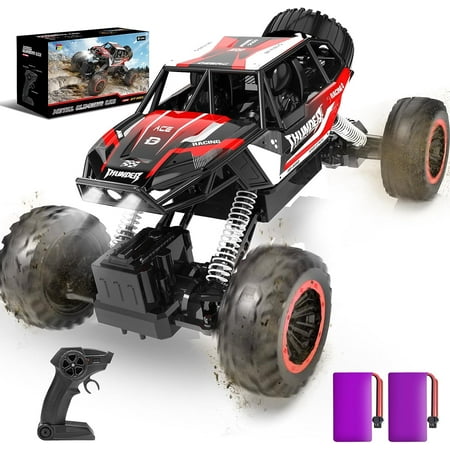 1:12 RC Cars 4WD off Road 2.4Ghz RC Monster Truck with Metal Shell and Light, Remote Control Car Crawler for Adult and Kid, 2 Batteries, Red