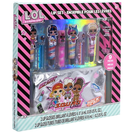 Townley Girl L.O.L. Surprise! Makeup Set with 8 Flavored Lip Glosses for Girls and a L.O.L. Surprise! Accessory Bag, Ages 5+