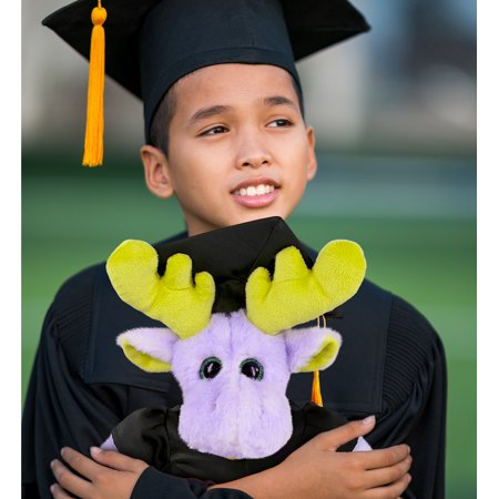 DolliBu Sitting Purple Moose Graduation Plush Toy - Super Soft Moose Graduation Stuffed Animal Dress Up with Gown and Cap with Tassel Outfit - Reward Celebration Grad Gift - 12 Inch