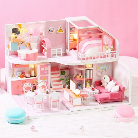 Children Assembly DIY Dollhouse Kit Doll House Kit Miniature House Building Kit Birthday Gift