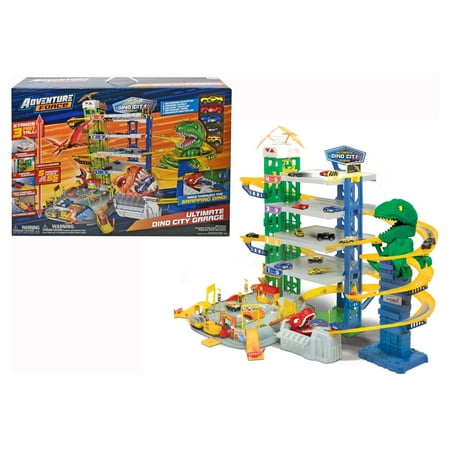 Adventure Force Ultimate Dino City Garage, Die-Cast Vehicle Playset, Multi-Color, Age 3+, 45" Length