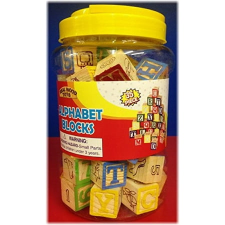 35 Piece ABC Stack N' Build Wood Blocks in a Bucket Set