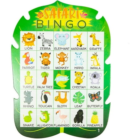 Blue Panda Safari Bingo Game 36 Pack - Jungle Theme Birthday Party Baby Shower Games