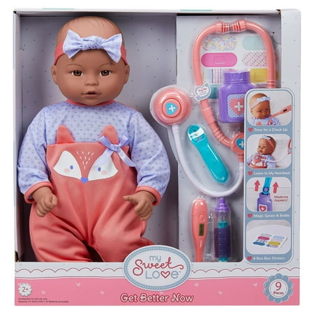 My Sweet Love 16" Get Better Now Baby Doll Play Set, Brown Eyes, Dark Skin Tone