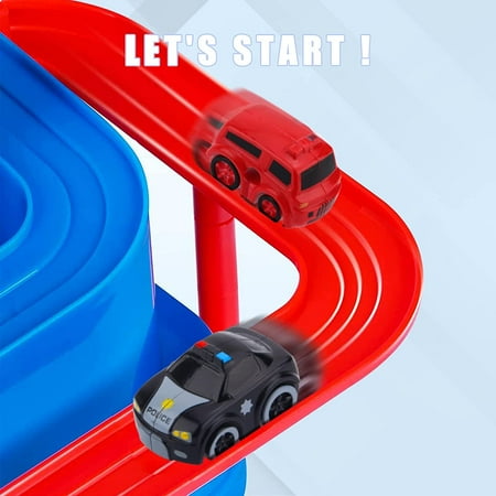 Adventure Race Car Tracks Toys for 3 4 5 6 Year Old Boys Parent-Child Interactive Racing Kids Game Set with Police car, Ambulance, School Bus, Taxi