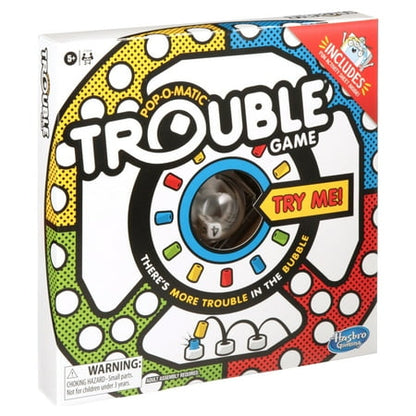 Trouble Board Game with Coloring and Activity Sheet for Kids and Family Ages 5 and Up, 2-4 Players