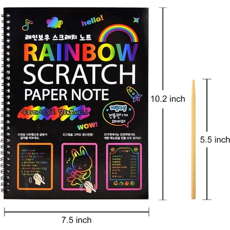 BSHAPPLUS® 4 Pack Rainbow Scratch Art Notebooks,Magic Scratch off Paper Notebook Set for Kids Art and Craft Activity Book Black Sketch Doodle Pads with Drawing Stick for Party Favor Game Gift