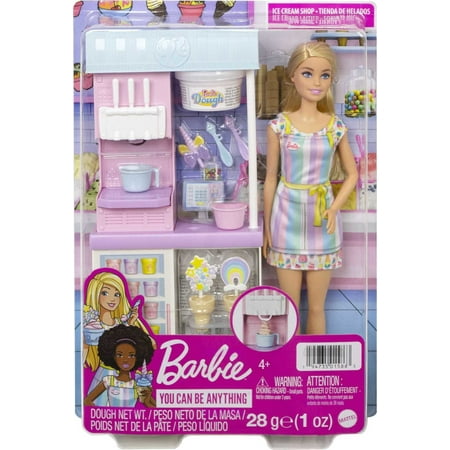 Barbie Ice Cream Shop Playset with Blonde Doll, Ice Cream Machine, Molds, Dough & Accessories