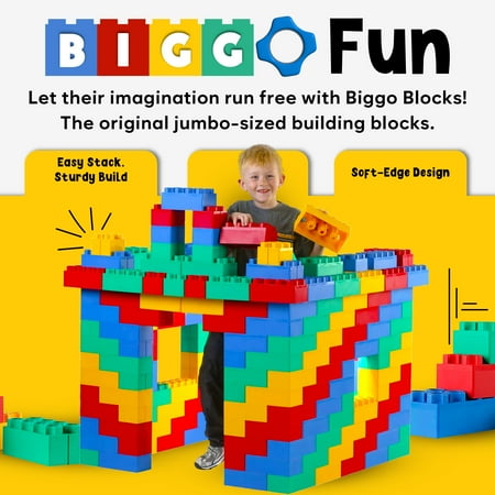 BiggoBlocks Jumbo Blocks — Big Blocks for Kids Ages 3-8 — Indoor & Outdoor Blocks for Kids Jumbo Games — Large Building Blocks (24 pc with 2 cars) Big City Set