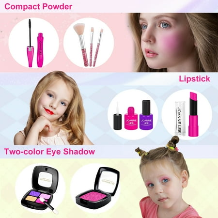 Pretend Makeup Kit for Girls, 12 Pcs Fake Play Makeup Set with Cosmetic Bag, Toddler Cosmetic Vanity Set for 3, 4, 5, 6, 7, 8 Years Old Girls Birthday Gifts