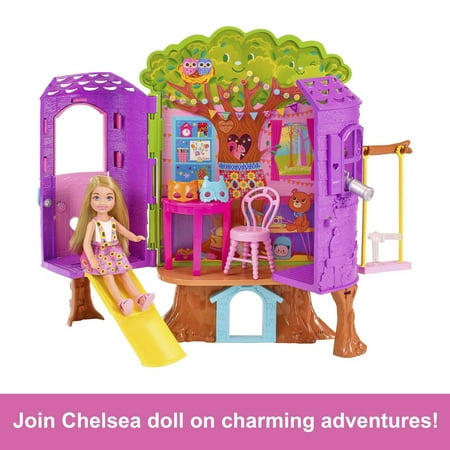 Chelsea Barbie Doll and Treehouse Playset with Pet Puppy, Furniture, Slide and Accessories