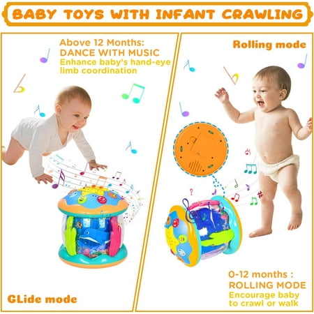 Ucradle Musical Learning Toys for 6-12 Months, 4-in-1 Ocean Rotating Star Light Projector, Sensory Crawling Toys for Infants, Babies, and Toddlers