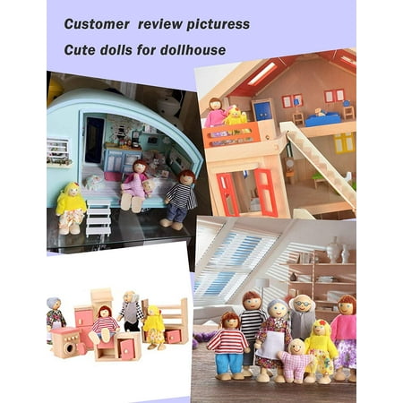 BESTSKY Kids Girls Lovely Happy Dolls Family Playset Wooden Figures Set of 7 People for Children Dollhouse Pretend Gift