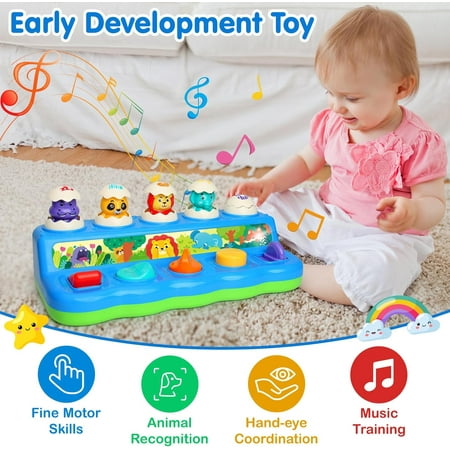 Wanonoo Pop up Animal Toys 9-12-18 Months with Music & Light, Montessori Cause and Effect Toys for 1 Year Old Boy Girl, Early Learning Toys STEM Toddler Toys Age 1-2 Gift