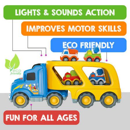 CifToys Construction Toy Trucks for 3 Year Old Boys, 5 in 1 Carrier Truck Toy Vehicle for 3 4 5 6 Year Old Boy Birthday Gift, Kids Toys, Friction Powered Cars for Toddlers, Age 3-7, Sound and Light