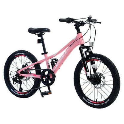 Zukka 20 inch Girls Mountain Bike 7 Speed Aluminum Alloy Frame Bicycle for Kids Girls in Pink