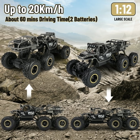 Wisairt 1:12 Large RC Cars with 6 Wheels,4WD Large Remote Control Monster Truck 2.4 GHz Alloy RC Cars for Kids Adults Aged 6 + Birthday Christmas Gifts