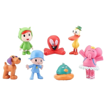 7Pcs Pocoyo Set Figure Dog Loula Elephant Elly Duck Little Bird Anime Cartoon Character Figures PVC Pato Cake Topper Playset Kids Toys