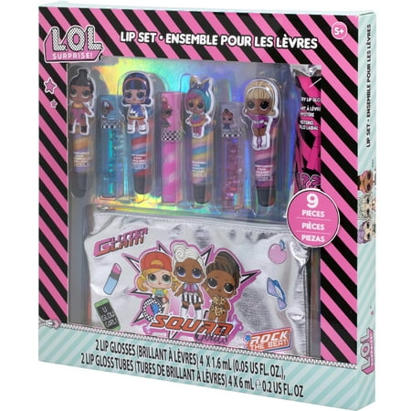 Townley Girl L.O.L. Surprise! Makeup Set with 8 Flavored Lip Glosses for Girls and a L.O.L. Surprise! Accessory Bag, Ages 5+