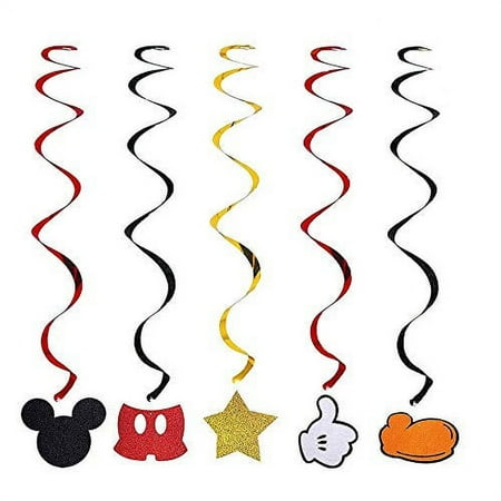 30pcs Mickey Mouse Birthday Hanging Swirl Decorations, Ceiling Streamers Mini Mouse Birthday Party Supplies, Hanging Swirls Party Favors for Kids Boys Glitter Gold, Red and Black Decor