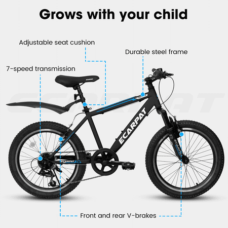 20 inch Kids Bike for Boys Girls, Boys Bike with Gears, 7 Speed Black