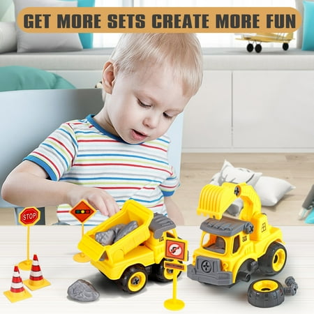 Take Apart Construction Trucks Toys for Boys 3-6 Years Cars Toys with Electric Drill and Map Kids STEM Building Toys