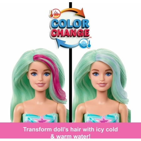 Barbie Color Reveal Mermaid Series Doll & Accessories with 6 Surprises, Color-Change Hair