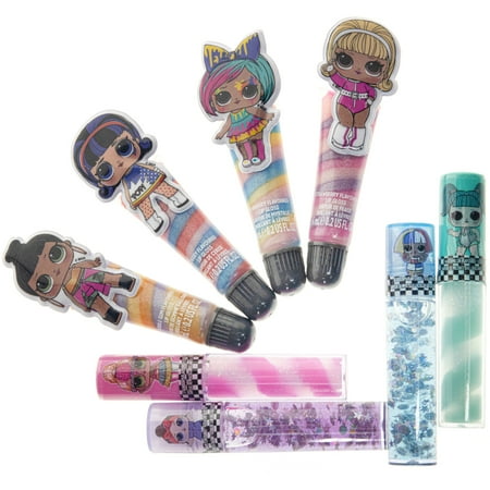 Townley Girl L.O.L. Surprise! Makeup Set with 8 Flavored Lip Glosses for Girls and a L.O.L. Surprise! Accessory Bag, Ages 5+