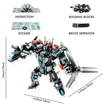 Hazel Gray Building Toys, Robot Kits for Boys 6-12, 25-in-1 Building Bricks Kits for a Big Robot or 24 Small Plane Vehicle , for Age 6 7 8+ Year Old Boys, 577PCS Blocks.