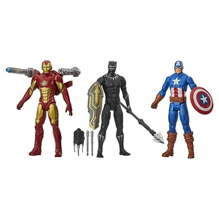 Marvel: Avengers Titan Hero Series Captain America, Black Panther, and Iron Man Kids Toy Action Figure Set for Boys and Girls Ages 4 5 6 7 8 and Up (12”)