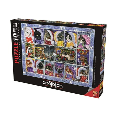 Anatolian Puzzle - Christmas Cat Stamp Collection - 1000 Piece Jigsaw Puzzle #1103