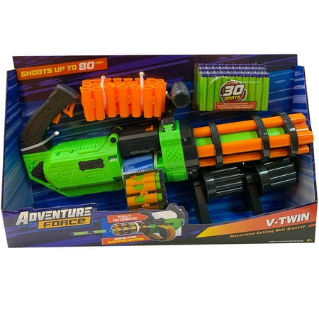 Adventure Force V-Twin Motorized Gatling Belt Foam Dart Blaster - Compatible with NERF Foam Darts