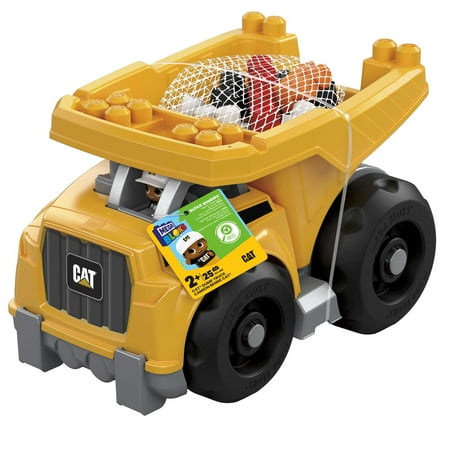 MEGA BLOKS Fisher-Price Building Toy Blocks Cat Large Dump Truck (25 Pieces) for Toddler, Plastic