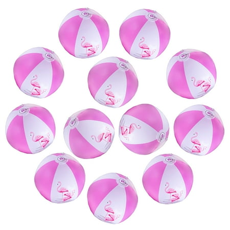 12" Pink Flamingo Party Pack Inflatable Beach Balls - Beach Pool Pink / Flamingo Party Toys 12 Pack