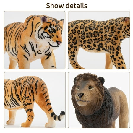 Toymany 8PCS 2-5" Plastic Jungle Animals Figure Playset Includes Baby Animals, Realistic Lion, Tiger, Cheetah, Leopard Figurines with Cub, Cake Toppers Christmas Birthday Toy Gift for Kids Toddlers