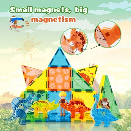 Magnetic Tiles Dinosaur Toys 3D Movable Dinos Blocks for Kids 3-5 5-7 Toddler Outdoor Sensory Toys, STEM Educational Magnetic Tiles for 3+ Years Old Boys Girls Kids