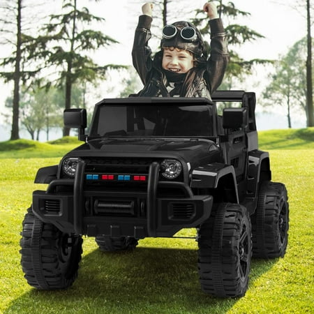 Zimtown Safety 12V Battery Electric Remote Control Car, Kids Toddler Ride On Truck Toy Motorized Vehicles, Wheels Suspension, Seat Belts, LED Lights and Realistic Horns Black