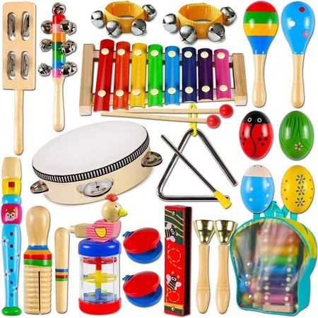 LOOIKOOS Toddler Musical Instruments,Wooden Percussion Instruments for Kids Baby Preschool Educational Musical Toys Set for Boys and Girls