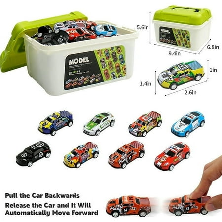 30 Pack Diecast Pull Back Toy Cars with Storage Box, Friction Powered Baby Toy Cars Race Cars Vehicles Party Favor Pinata Fillers Stocking Stuffers Birthday Gifts for Boys Girl Toddlers 2-5 Years Old