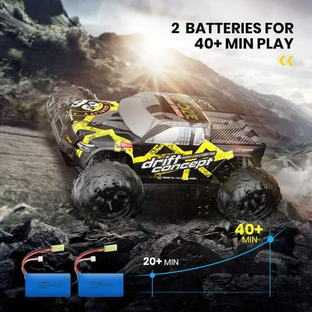 Remote Control Car for Kids Adults 40+ MPH 4x4 Power 1:18 Scale Brushless Motor, Hobby Electric Monster RC Truck All Terrain off Road 2 Batteries Outdoor Play